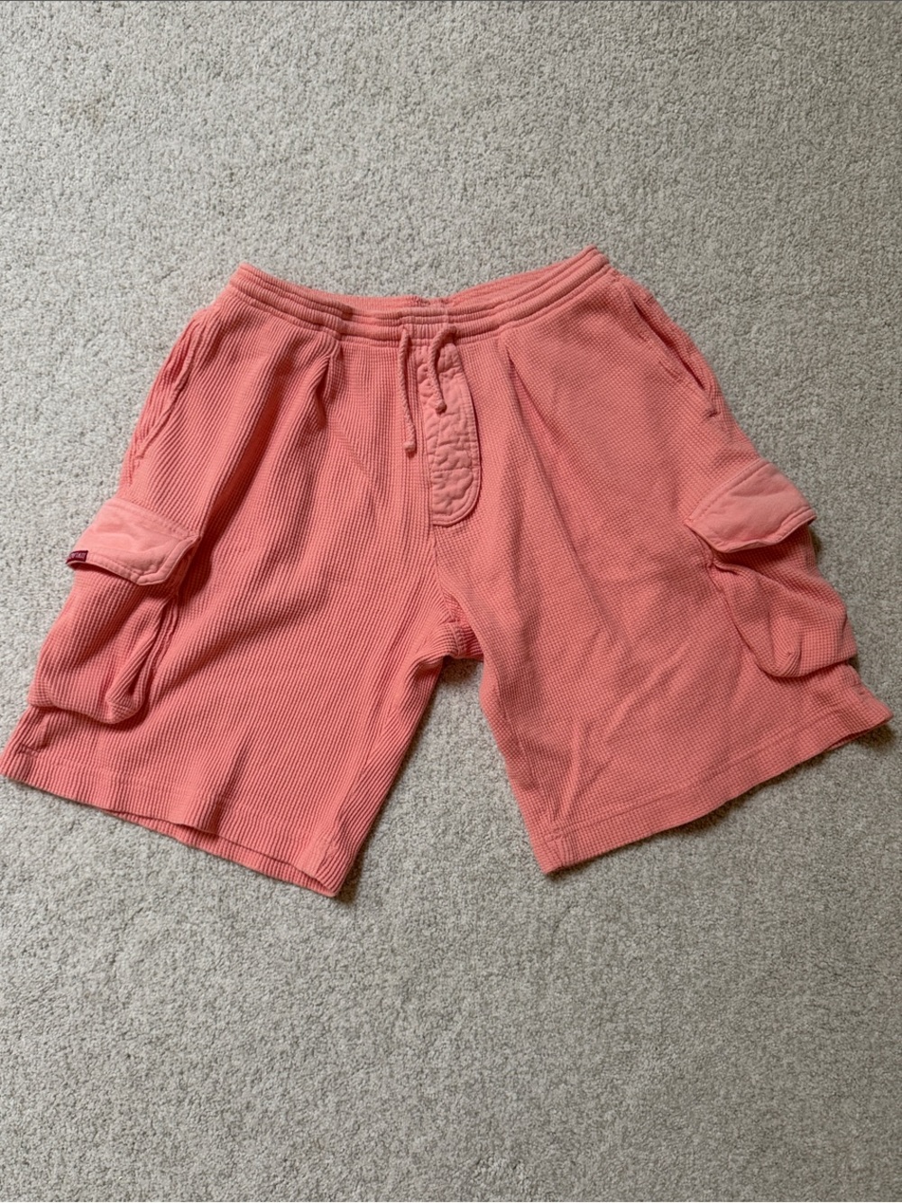 Hard Tail Coral waffle Cargo Shorts with Drawstring- size M